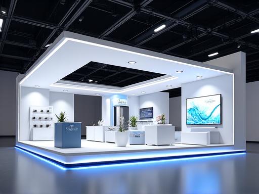 Stand d'exposition sur mesure moderne et éclairé.